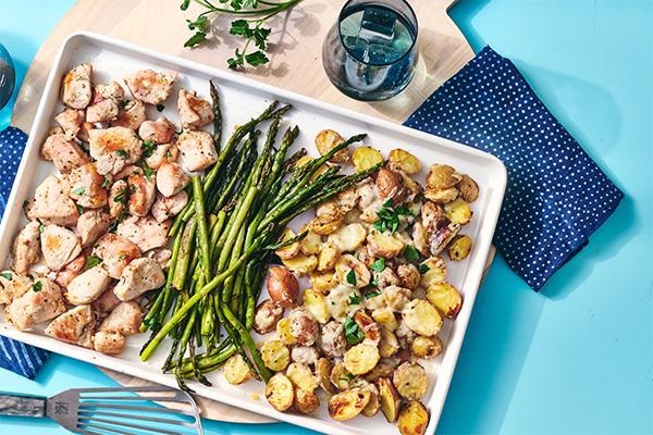 Sheet Pan Caesar Chicken & Potatoes